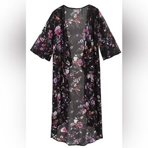 Sherosa Women's Floral Print Sheer Chiffon Loose Kimono Cardigan OSFM